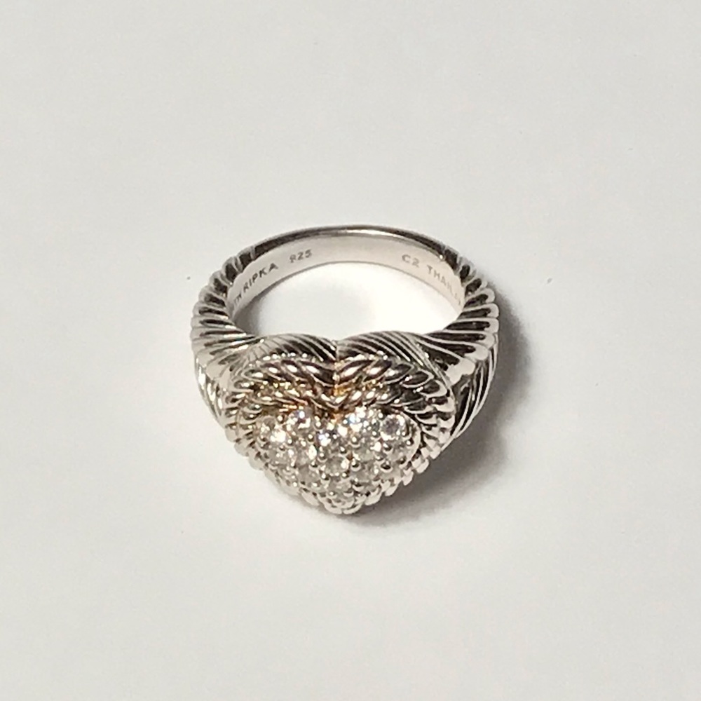 JUDITH RIPKA STERLING SILVER DIAMONIQUE HEART RING